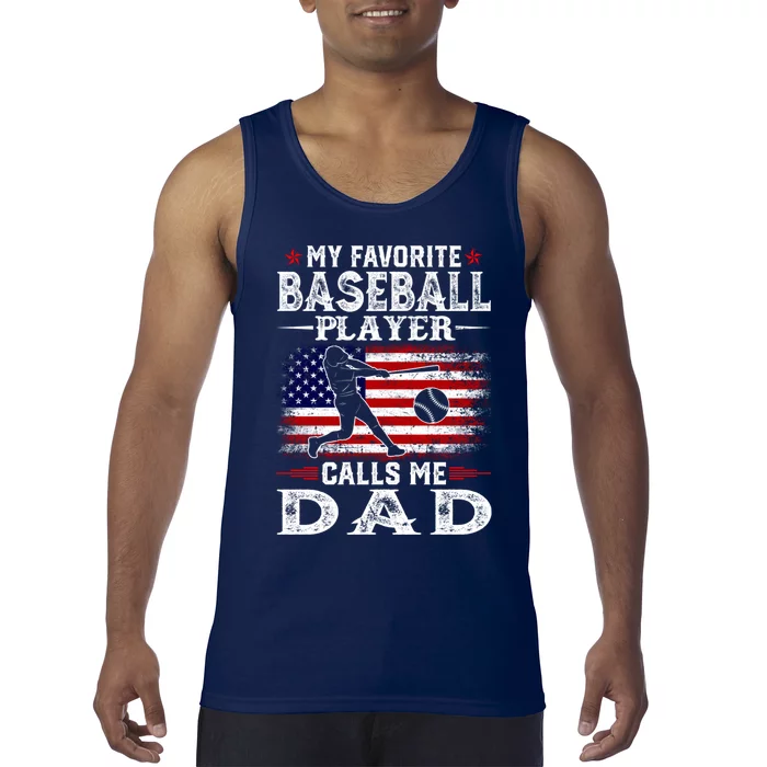 My Favorite Baseball Player Calls Me Dad USA Flag Tank Top