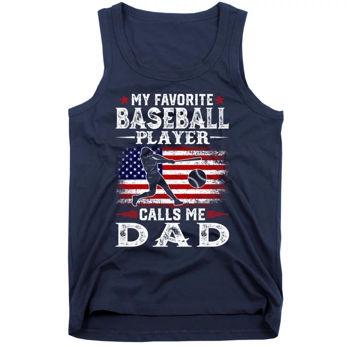 My Favorite Baseball Player Calls Me Dad USA Flag Tank Top