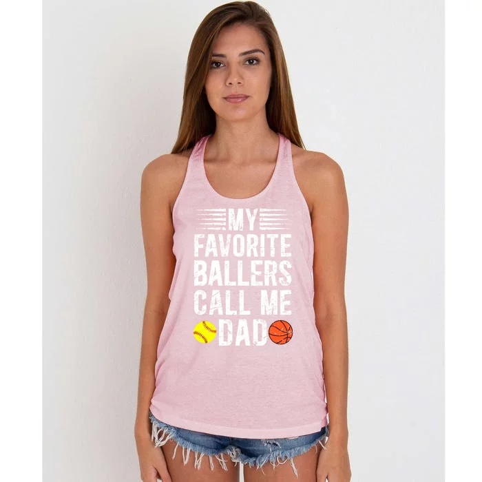 My Favorite Ballers Call Me Dad Basketball Softball Dad Gift Women's Knotted Racerback Tank