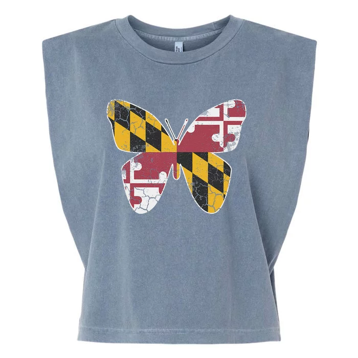 Maryland Flag Butterfly Home State Vintage Distressed Garment-Dyed Women's Muscle Tee