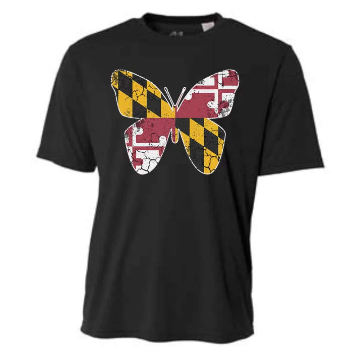 Maryland Flag Butterfly Home State Vintage Distressed Cooling Performance Crew T-Shirt