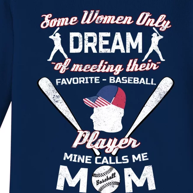 My Favorite Baseball Player Calls Me Mom Gift Baby Long Sleeve Bodysuit