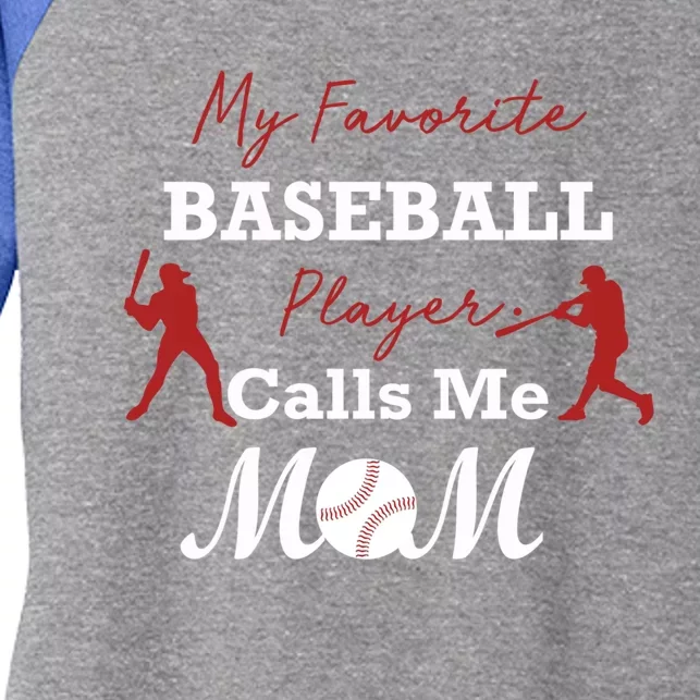 My Favorite Baseball Player Calls Me Mom Gift Women's Tri-Blend 3/4-Sleeve Raglan Shirt