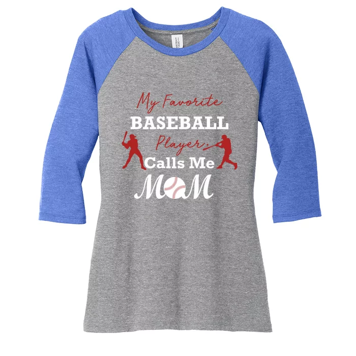 My Favorite Baseball Player Calls Me Mom Gift Women's Tri-Blend 3/4-Sleeve Raglan Shirt