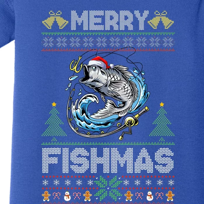 Merry Fishmas Bass Fish Fishing Christmas Ugly Sweater Xmas Baby Bodysuit