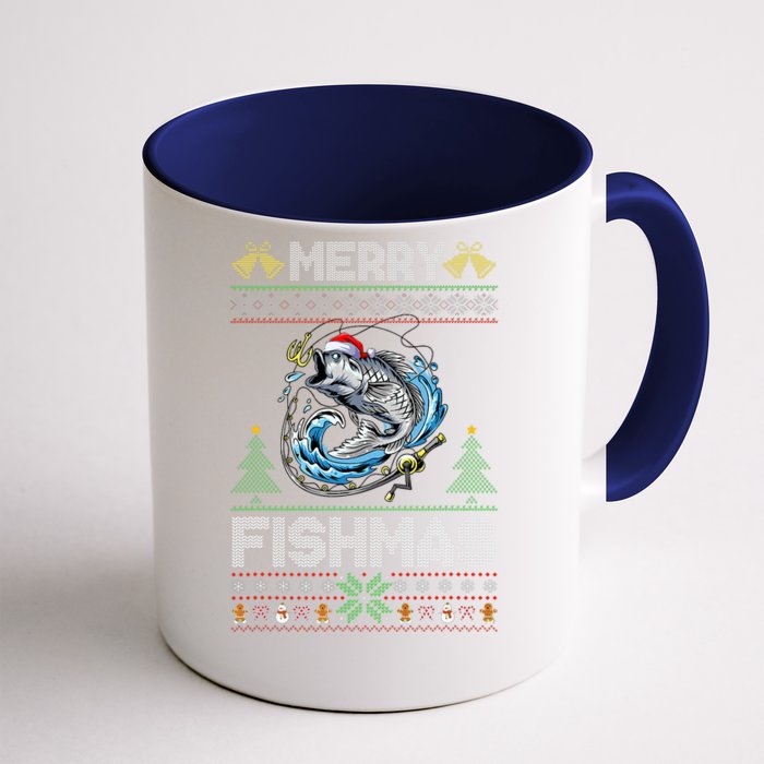 Merry Fishmas Bass Fish Fishing Christmas Ugly Sweater Xmas Front & Back Coffee Mug