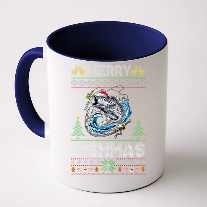 Merry Fishmas Bass Fish Fishing Christmas Ugly Sweater Xmas Front & Back Coffee Mug