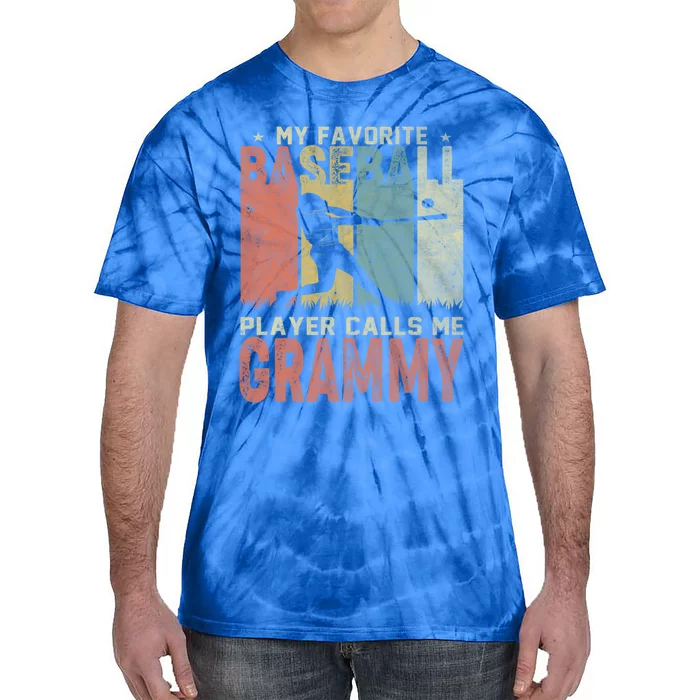 My Favorite Baseball Player Calls Me Grammy Funny Baseball Gift Tie-Dye T-Shirt