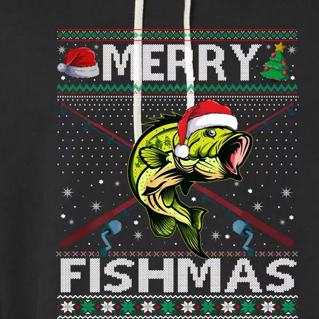 Merry Fishmas Bass Fish Fishing Christmas Ugly Sweater Xmas Sweat Garment-Dyed Fleece Hoodie