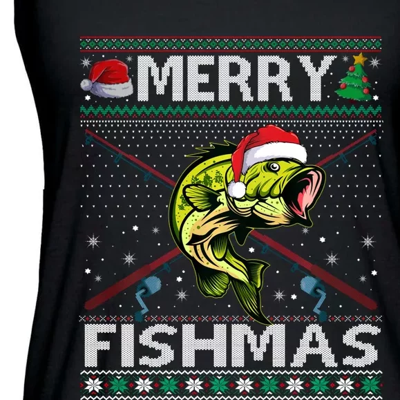 Merry Fishmas Bass Fish Fishing Christmas Ugly Sweater Xmas Sweat Ladies Essential Flowy Tank