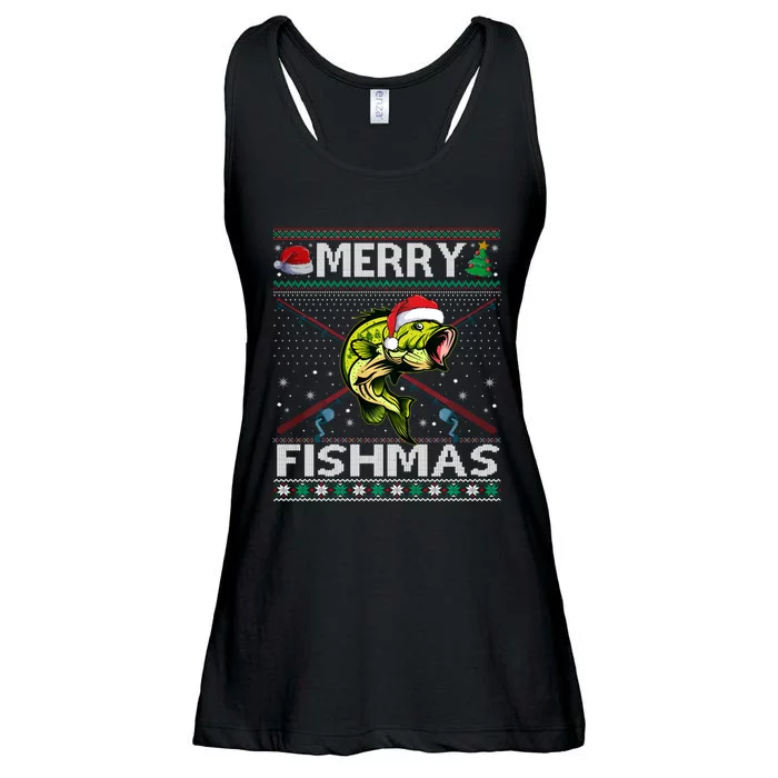 Merry Fishmas Bass Fish Fishing Christmas Ugly Sweater Xmas Sweat Ladies Essential Flowy Tank