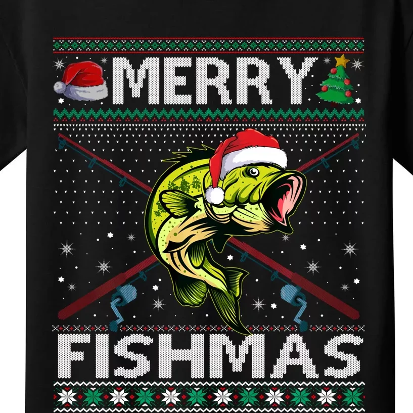 Merry Fishmas Bass Fish Fishing Christmas Ugly Sweater Xmas Sweat Kids T-Shirt