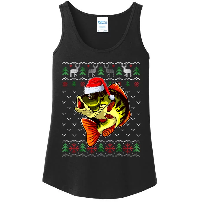 Merry Fishmas Bass Fish Fishing Christmas Ugly Sweater Xmas Ladies Essential Tank