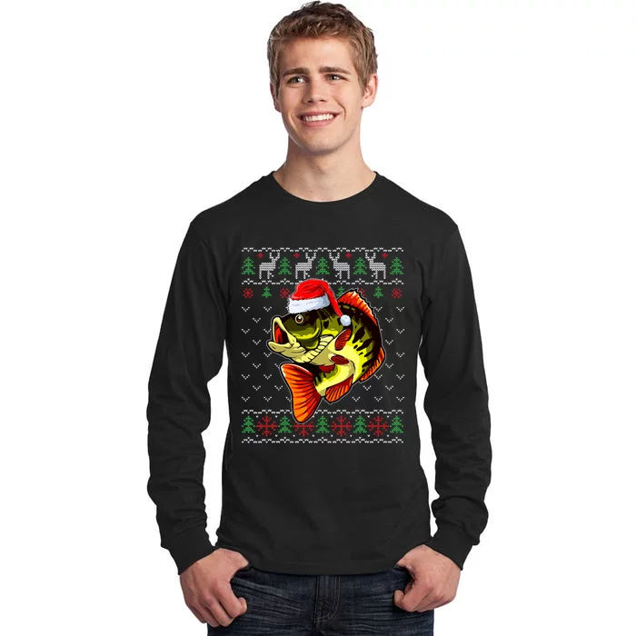 Merry Fishmas Bass Fish Fishing Christmas Ugly Sweater Xmas Tall Long Sleeve T-Shirt