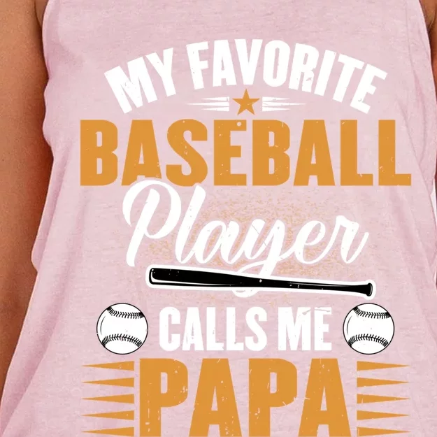 My Favorite Baseball Player Calls Me Papa Dad Baseball Great Gift Women's Knotted Racerback Tank