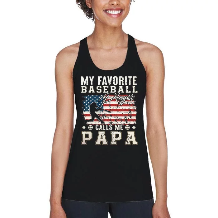 My Favorite Baseball Player Calls Me Papa American Flag Women's Racerback Tank