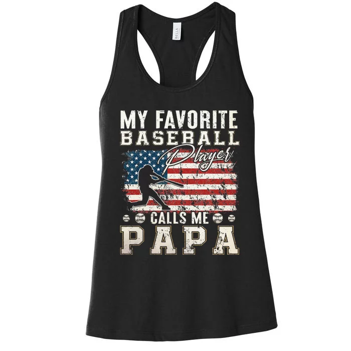 My Favorite Baseball Player Calls Me Papa American Flag Women's Racerback Tank