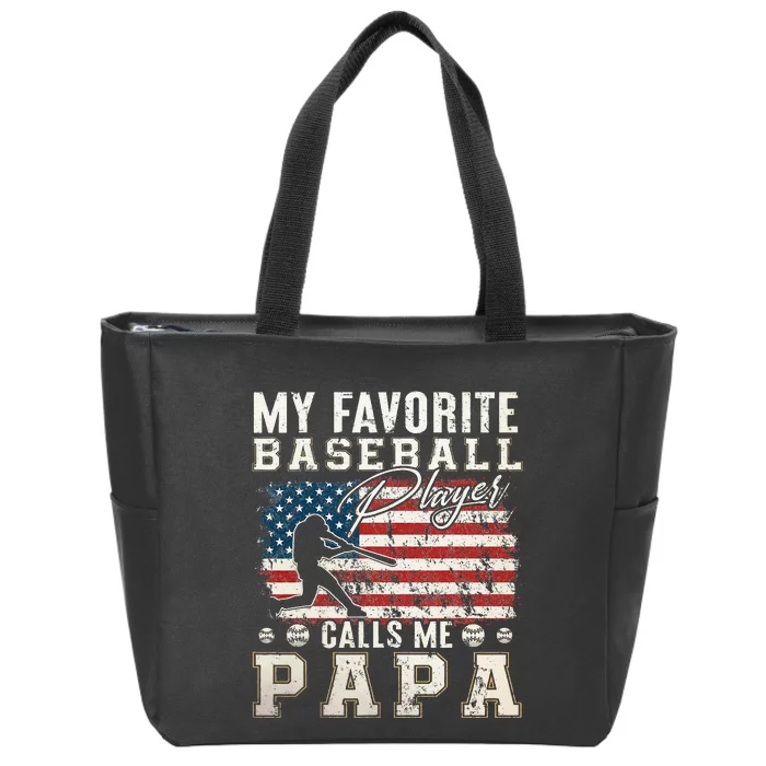 My Favorite Baseball Player Calls Me Papa American Flag Zip Tote Bag