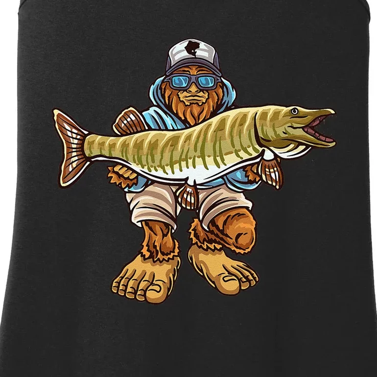 Muskie Fishing Bigfoot Musky Hunting Fishermen Ladies Essential Tank