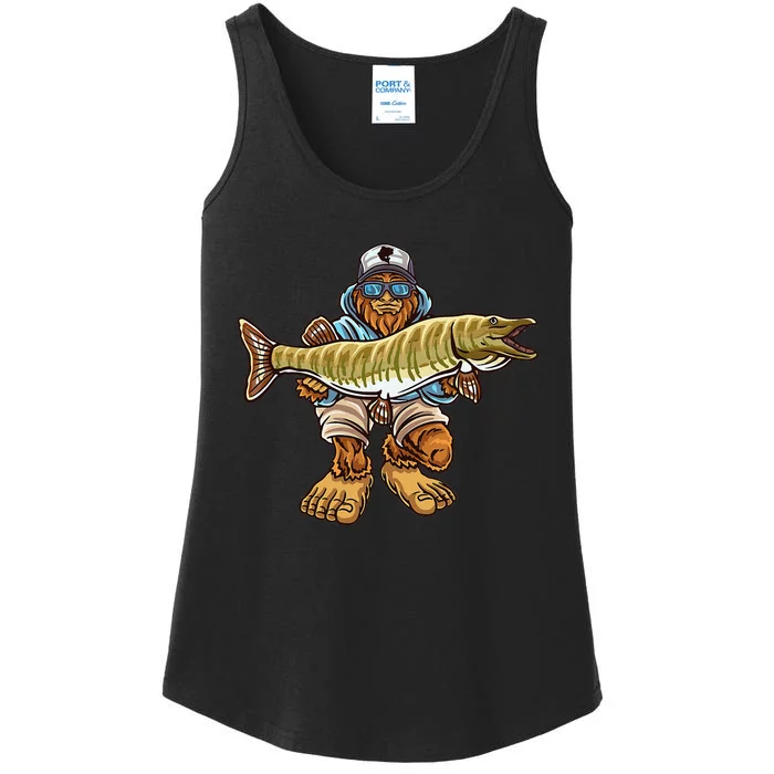 Muskie Fishing Bigfoot Musky Hunting Fishermen Ladies Essential Tank