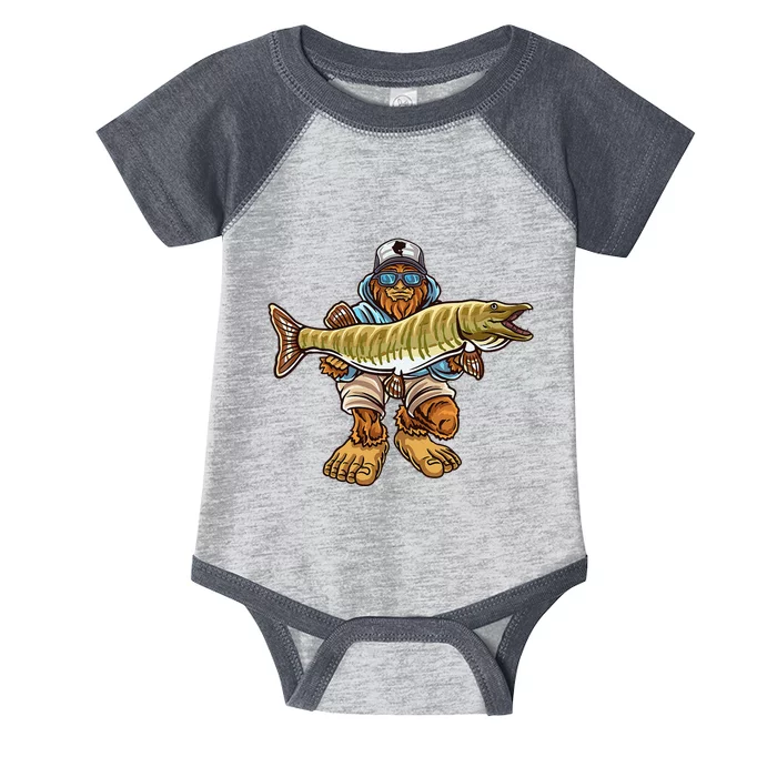 Muskie Fishing Bigfoot Musky Hunting Fishermen Infant Baby Jersey Bodysuit