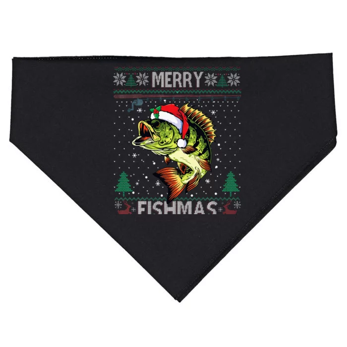 Merry Fishmas Bass Fish Fishing Christmas Ugly Sweater Xmas USA-Made Doggie Bandana