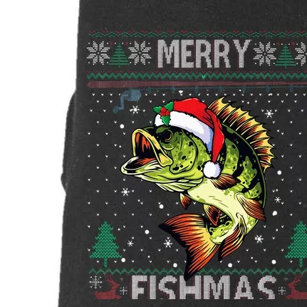 Merry Fishmas Bass Fish Fishing Christmas Ugly Sweater Xmas Doggie 3-End Fleece Hoodie