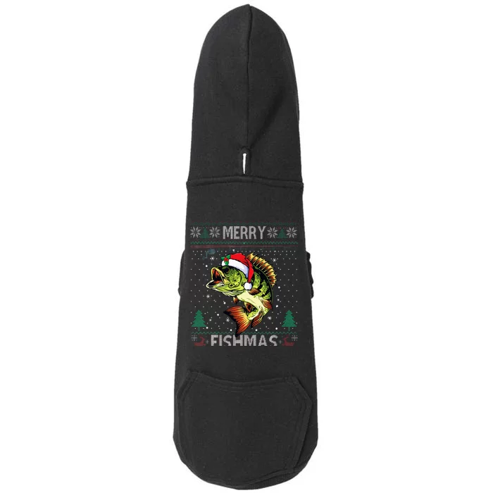 Merry Fishmas Bass Fish Fishing Christmas Ugly Sweater Xmas Doggie 3-End Fleece Hoodie