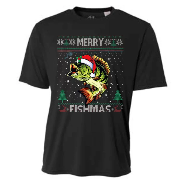 Merry Fishmas Bass Fish Fishing Christmas Ugly Sweater Xmas Cooling Performance Crew T-Shirt