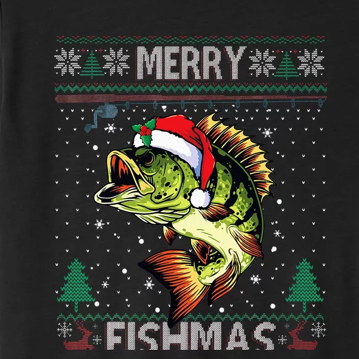 Merry Fishmas Bass Fish Fishing Christmas Ugly Sweater Xmas ChromaSoft Performance T-Shirt