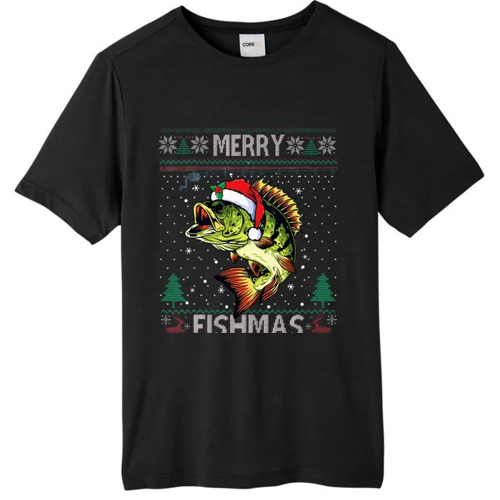 Merry Fishmas Bass Fish Fishing Christmas Ugly Sweater Xmas ChromaSoft Performance T-Shirt