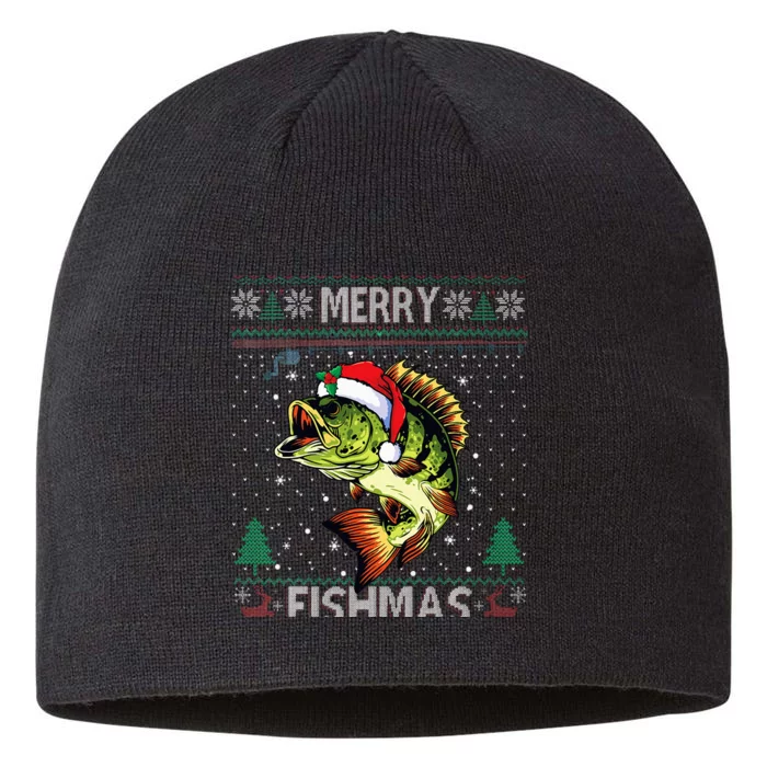 Merry Fishmas Bass Fish Fishing Christmas Ugly Sweater Xmas 8 1/2in Sustainable Knit Beanie