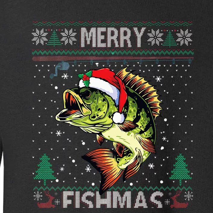 Merry Fishmas Bass Fish Fishing Christmas Ugly Sweater Xmas Toddler Sweatshirt