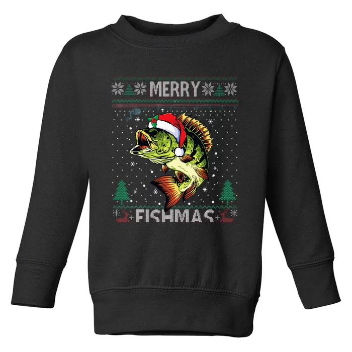 Merry Fishmas Bass Fish Fishing Christmas Ugly Sweater Xmas Toddler Sweatshirt