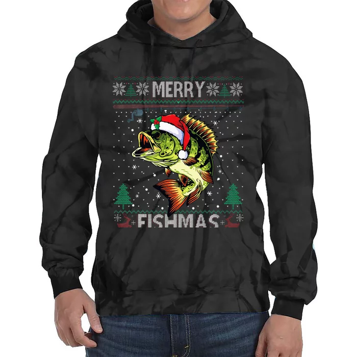 Merry Fishmas Bass Fish Fishing Christmas Ugly Sweater Xmas Tie Dye Hoodie