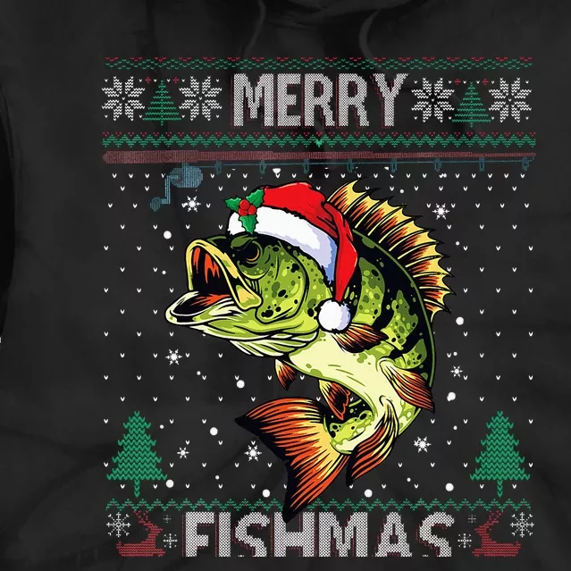 Merry Fishmas Bass Fish Fishing Christmas Ugly Sweater Xmas Tie Dye Hoodie