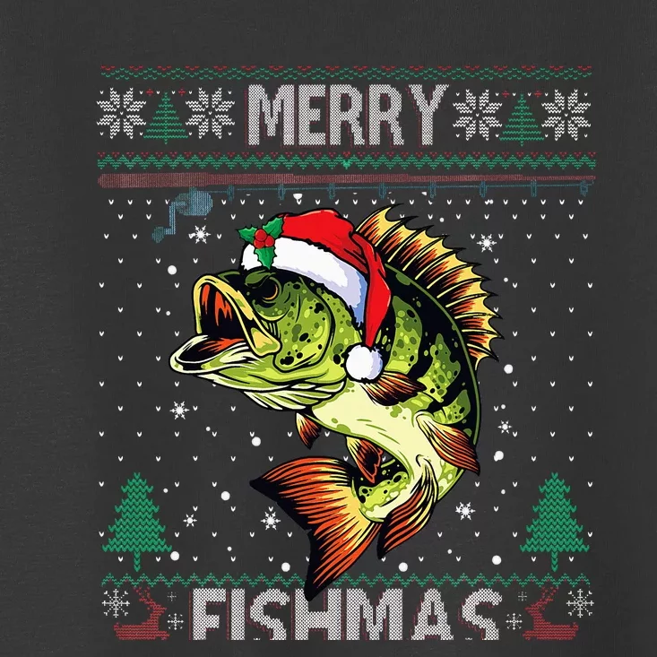 Merry Fishmas Bass Fish Fishing Christmas Ugly Sweater Xmas Toddler T-Shirt