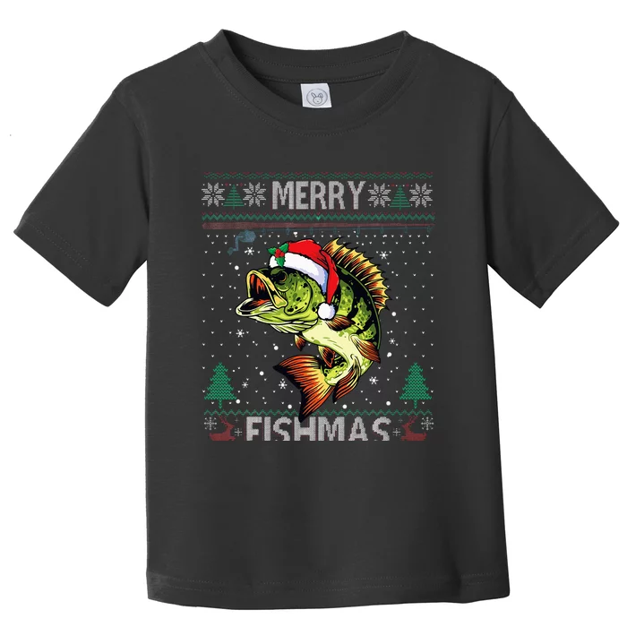 Merry Fishmas Bass Fish Fishing Christmas Ugly Sweater Xmas Toddler T-Shirt