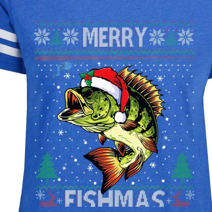 Merry Fishmas Bass Fish Fishing Christmas Ugly Sweater Xmas Enza Ladies Jersey Football T-Shirt