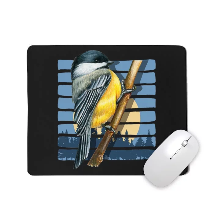 Moon Forest Bird Watching Nature Animal Retro Chickadee Mousepad