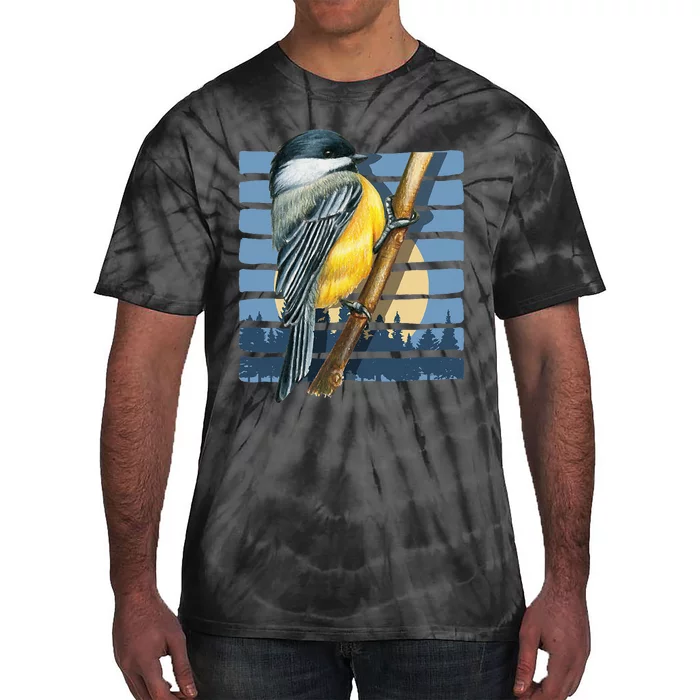 Moon Forest Bird Watching Nature Animal Retro Chickadee Tie-Dye T-Shirt