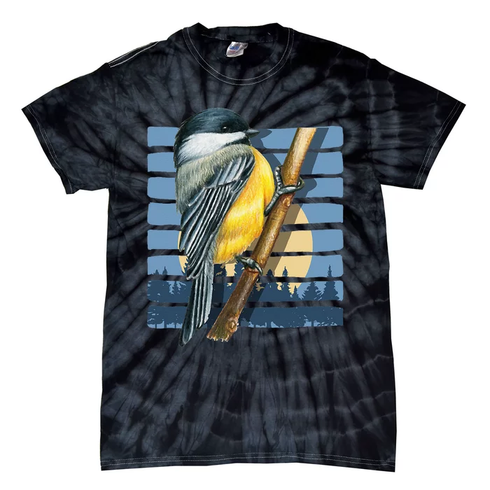 Moon Forest Bird Watching Nature Animal Retro Chickadee Tie-Dye T-Shirt