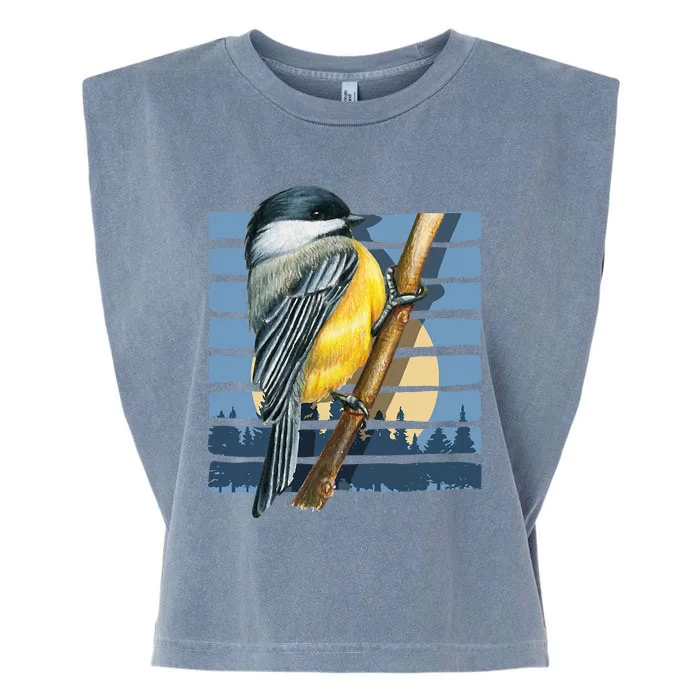 Moon Forest Bird Watching Nature Animal Retro Chickadee Garment-Dyed Women's Muscle Tee