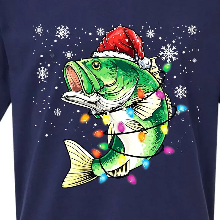 Merry Fishmas Bass Fish Fishing Christmas Ugly Sweater Xmas Sueded Cloud Jersey T-Shirt