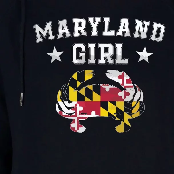 Maryland Flag Blue Crab State Pride Retro Tee Womens Funnel Neck Pullover Hood