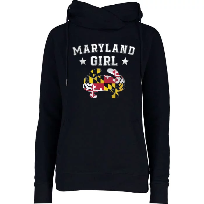 Maryland Flag Blue Crab State Pride Retro Tee Womens Funnel Neck Pullover Hood