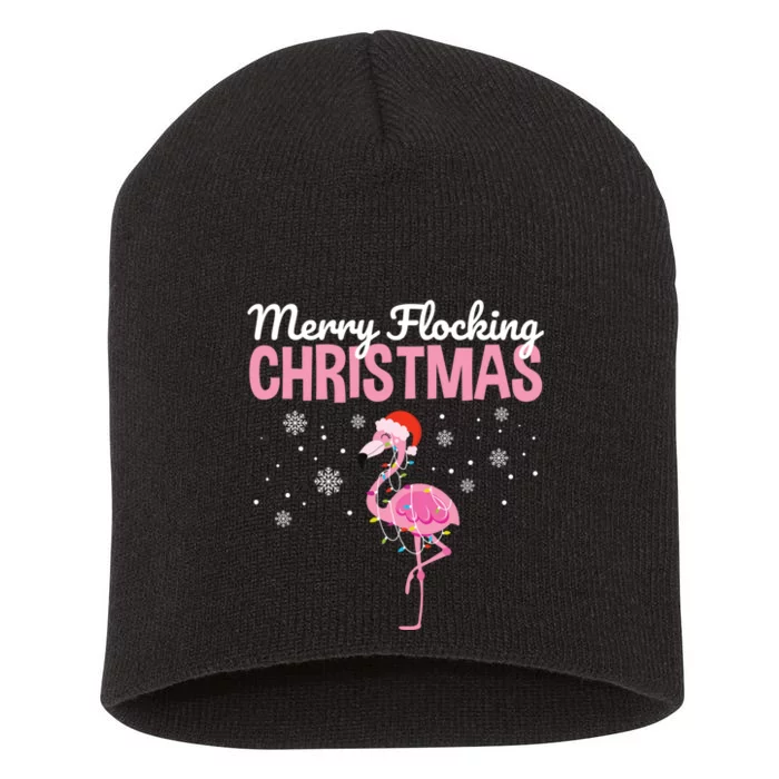 Merry Flocking Christmas Tropical Florida Flamingo Christmas Short Acrylic Beanie