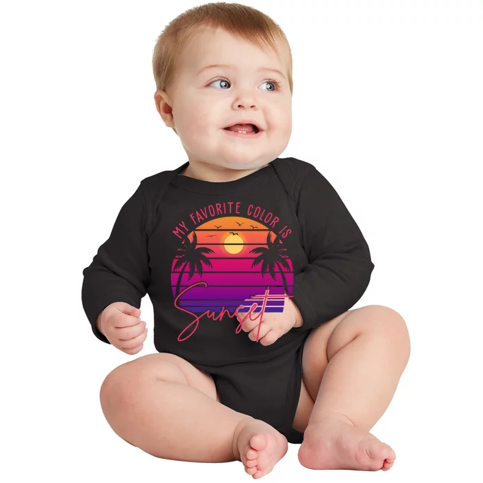 My Favorite Color Is Sunset Summer Retro Baby Long Sleeve Bodysuit