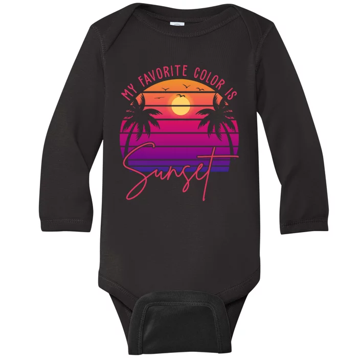 My Favorite Color Is Sunset Summer Retro Baby Long Sleeve Bodysuit