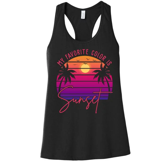 My Favorite Color Is Sunset Summer Retro Women's Racerback Tank